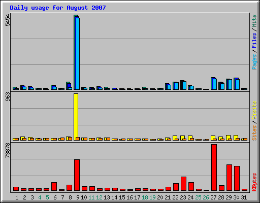 Daily usage for August 2007